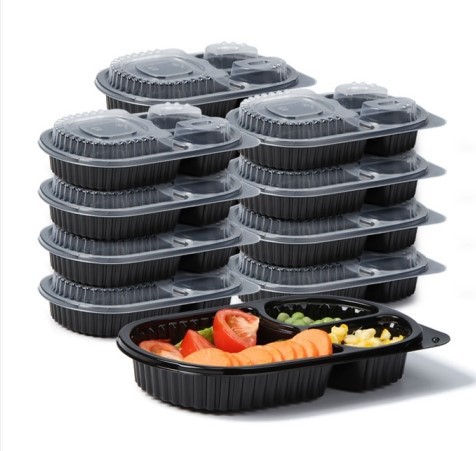 Oval Meal Tray with 3 Divisions and Lid