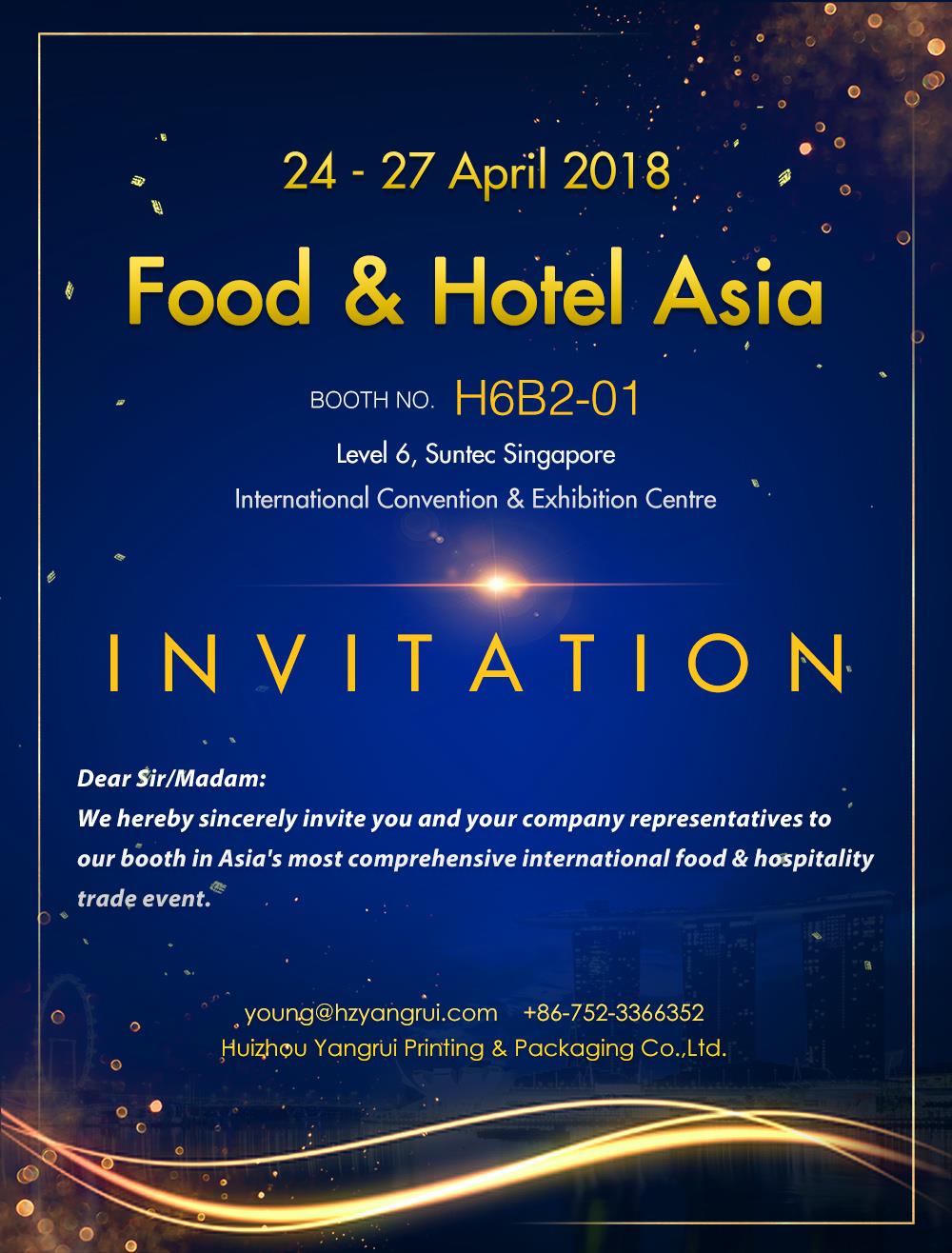Yangrui piedalīsies pārtikas andHotel Asia 24-27. aprīlis, 2018