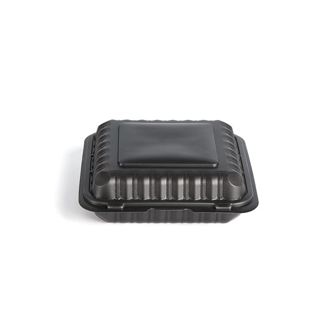 Black Clamshell Meal Microwavable To Go Takeaway Disposable Three Compartment Plastic 9x9 Food Containers