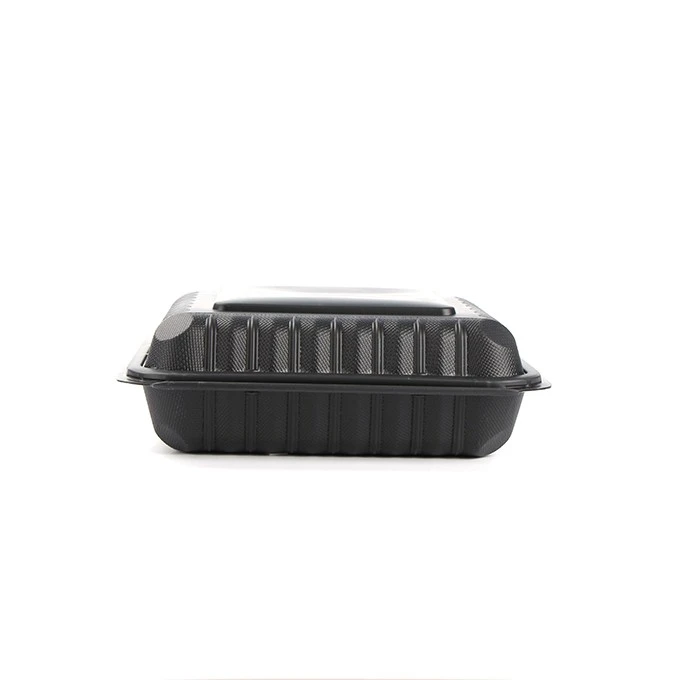 Black Clamshell Meal Microwavable To Go Takeaway Disposable Three Compartment Plastic 9x9 Food Containers