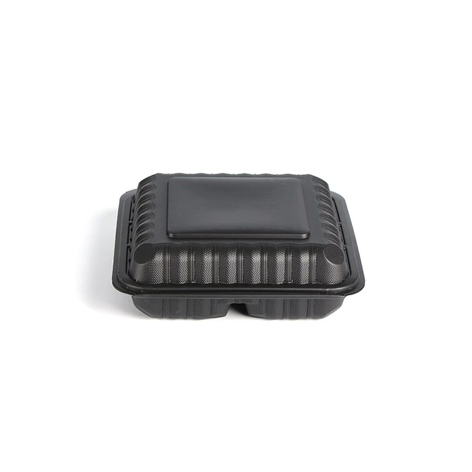 Black Plastic Compostable Clamshell Hinged Food Take Out Container Grilled Chicken Takeaway To Go Box With Vents
