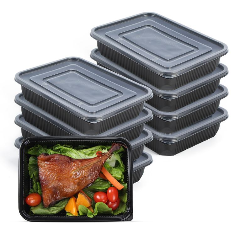 850 ml vienreizējās lietošanas plastmasas svaigas pārtikas trauki, 3 nodalīju...