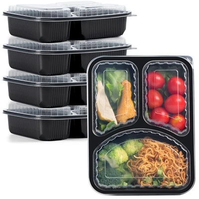 Ēdienu pagatavošanas konteineri, atkārtoti lietojami 3 nodalījumi