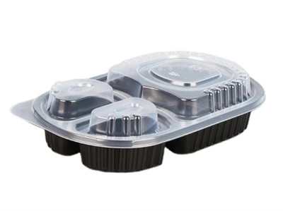 Oval Meal Tray With 3 Divisions And Lid